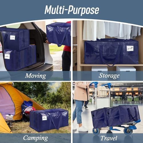 6 Pack Extra Heavy Duty Large Moving Bags with Strong Zipper & Comfortable Handles, Sturdy & Durable Clothes Storage Bags Totes Bins, Blue Packing Moving Boxes for College Supplies, Dark Blue - Image 7