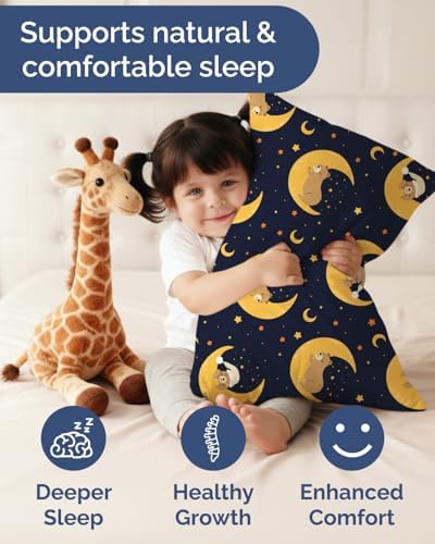 Toddler Pillow with Bear Pillowcase - 13x18 Small Kids Pillow for Sleeping, Travel, Car, Nursery & Toddler Bed - Fluffy, Soft and Breathable - Ideal for Crib & Cot - Machine Washable - Ages 2 and Up - Image 3