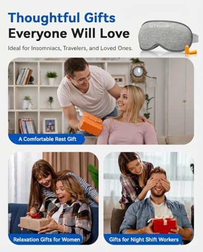 Weighted Eye Mask for Sleeping - Blackout Sleep Mask for Women Men, FACEMOON Lash Extension Eye Covers, Memory Foam, 3D Contoured, Airplane Travel Essentials, Blindfold for Meditation(Gray) - Image 9