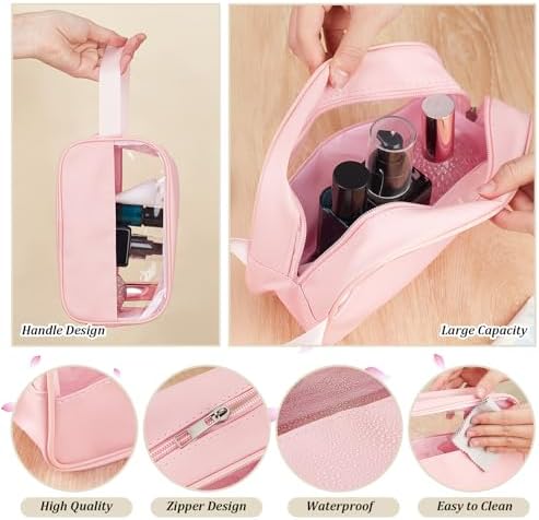 15Pcs Clear Makeup Bag, Portable Travel Toiletry Cosmetic Bag Case for Women Translucent Makeup Toiletry Bags Travel Pouch for Travel Essentials Toiletries Accessories, Pink - Image 5