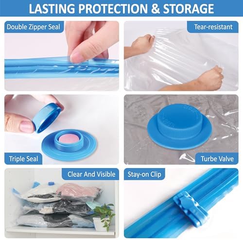 Cozy Essential 10 Pack Travel Vacuum Storage Bags with Rechargeable Wireless Electric Pump for Luggage, Suitcase, Carry-on Size Vacuum Seal Compression Space Saver Bags for Clothes and Clothing Travel - Image 6