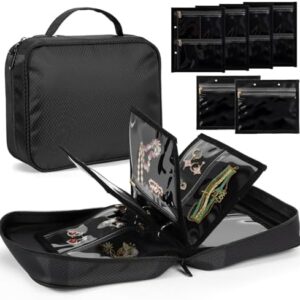sanipoe Jewelry Organizers and Storage, Jewelry Case Organizer with 28 Pcs Clear Zipper Velvet Pouches, Jewelry Organizer Bag for Traveling Necklace, Earrings, Rings, Bangle, Bracelet and Watch
