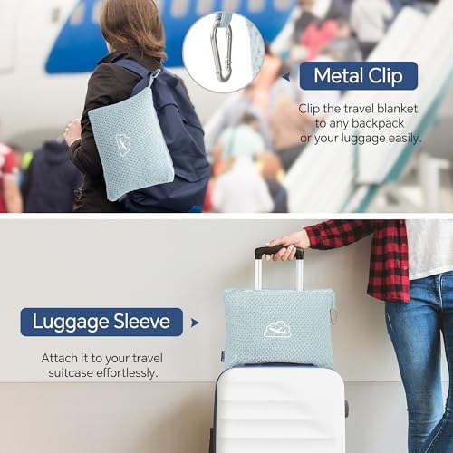 BEDELITE Travel Blanket with Bag, Ultra-Soft Jacquard Fleece Blanket with Luggage Sleeve & Backpack Clip, Airplane Blanket Travel Essentials, Blue - Image 4