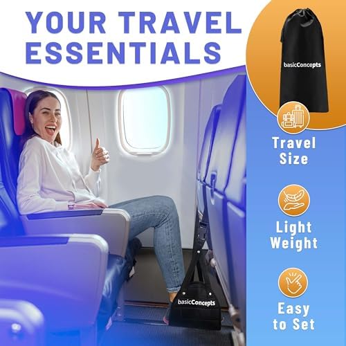 BASIC CONCEPTS Airplane Foot Hammock for Plane Travel Essentials - Airplane Travel Essentials, Long Flight Foot Rest - Plane Gadgets - Image 6