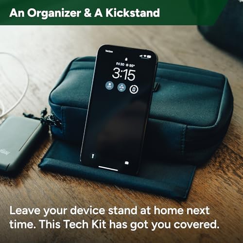 Halfday Sidekick Tech Organizer Kit | Flip-Out Kickstand for Phone/Tablet, Zip-Flat Pouch with Power Mesh & Elastic for Cable & Charger (Splash-Resistant Travel Electronics Accessories Case), Marine - Image 2