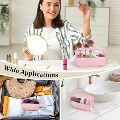 15Pcs Clear Makeup Bag, Portable Travel Toiletry Cosmetic Bag Case for Women Translucent Makeup Toiletry Bags Travel Pouch for Travel Essentials Toiletries Accessories, Pink - Image 6
