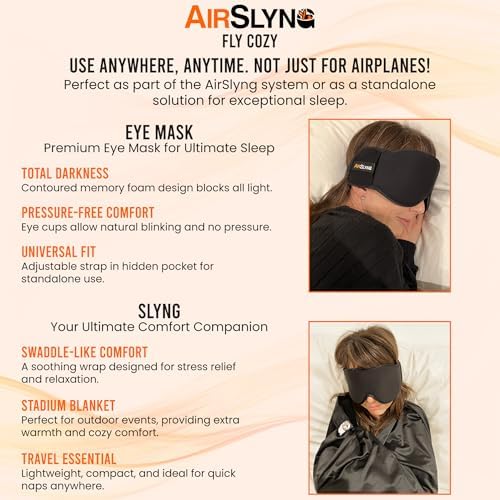 3-in-1 Airplane Sleep Support System - Integrated Plane Sleeping Accessories with Memory Foam Long Haul Flight Pillow, Adjustable Travel Eye Mask, and Blanket-Like Body Sling - Fits in Carry On - Image 7