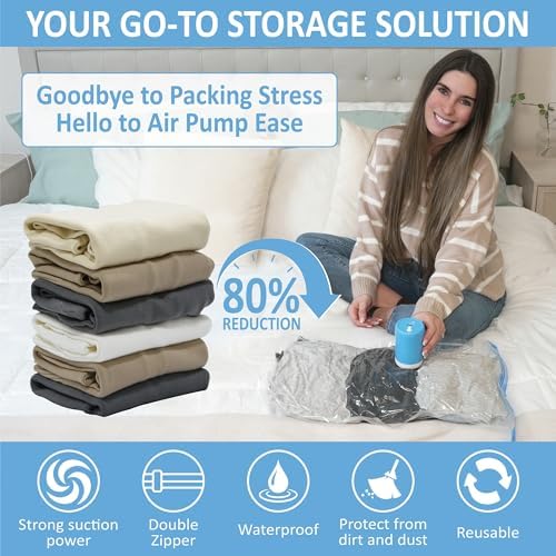 Cozy Essential 12 Pack Travel Vacuum Storage Bags with Rechargeable Wireless Electric Pump for Luggage, Suitcase, Carry-on Size Vacuum Seal Compression Space Saver Bags for Clothes and Clothing Travel - Image 2