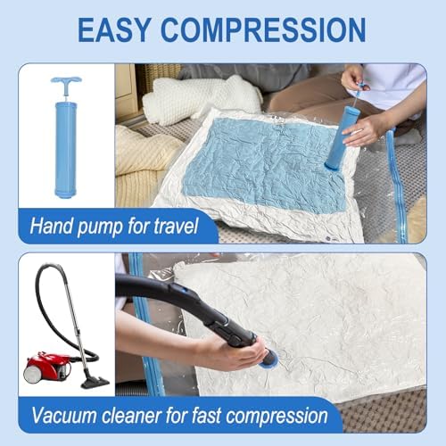 Vacuum Storage Bags with Hand Pump, Plastic Packaging Bags, 80% Space Saver Vacuum Seal Bags for Clothing, Travel Lugggage, Blankets, Comforters, 20 Combo - Image 6