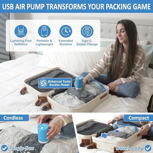 Cozy Essential 10 Pack Travel Vacuum Storage Bags with Rechargeable Wireless Electric Pump for Luggage, Suitcase, Carry-on Size Vacuum Seal Compression Space Saver Bags for Clothes and Clothing Travel - Image 3