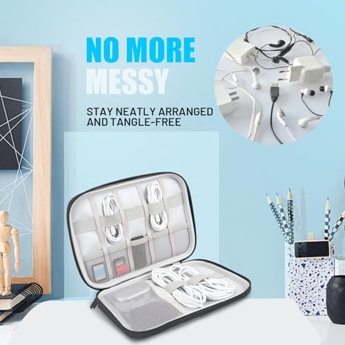 Travel Cable Organizer Bag, Electronics Organizer Tech Pouch with Double Layers for Cords, Chargers, Phone, Earphones, USBs, SD Cards - Travel Essentials Portable Waterproof Tech Pouch - Image 5