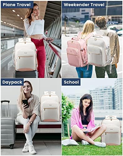LOVEVOOK Travel Backpack for Women & Men 40L,Airline Approved Carry On Backpack Travel Essentials,TSA Carry on Luggage,Waterproof Personal Item Travel Bag,Suitcase with 3 Packing Cubes,Light gray-Pink - Image 3