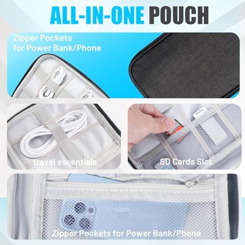 Travel Cable Organizer Bag, Electronics Organizer Tech Pouch with Double Layers for Cords, Chargers, Phone, Earphones, USBs, SD Cards - Travel Essentials Portable Waterproof Tech Pouch - Image 3