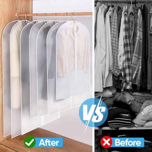 BALEINE 60'' Translucent Garment Bags, 6 Packs PEVA Dress Bag for Closet Clothes Dresses Suit Coats Storage (White, 6PK) - Image 6