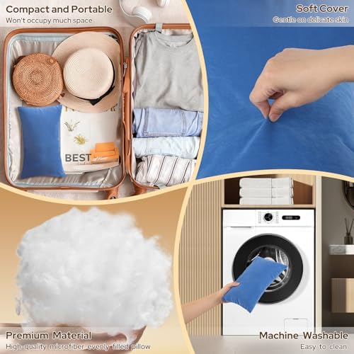 Small Travel Pillows - 2 Pack, 7"x11" Mini Neck Pillow for Airplane & Long Flight, Machine Washable Headrest for Nap & Sleeping, Portable Soft Tiny Cushion for Lumbar, Knee, Ankle (Blue) - Image 4