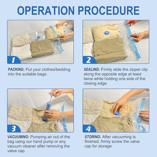 Vacuum Storage Bags with Hand Pump, Plastic Packaging Bags, 80% Space Saver Vacuum Seal Bags for Clothing, Travel Lugggage, Blankets, Comforters, 20 Combo - Image 7