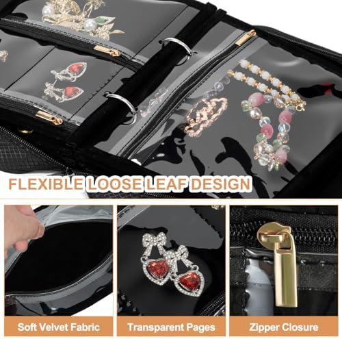 sanipoe Jewelry Organizers and Storage, Jewelry Case Organizer with 28 Pcs Clear Zipper Velvet Pouches, Jewelry Organizer Bag for Traveling Necklace, Earrings, Rings, Bangle, Bracelet and Watch - Image 5
