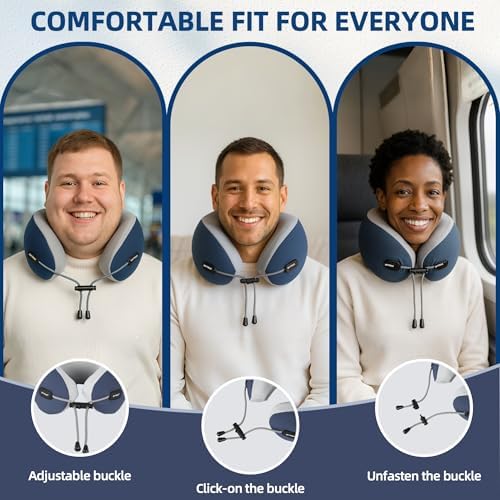 SKYTRAX COMF® Premium Ergonomic Memory Foam Travel Neck Pillow, Washable Cooling Ice Silk Cover, Firm Neck Support for Airplane Long Flights & Pain Relief, with Portable Carry Case (Navy Blue) - Image 3