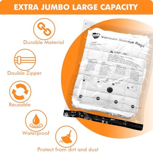 GONGSHI Vacuum Storage Bags, Space Saver Seal Bags For Clothing, Blankets, Comforters, Pillows, Clothes Storage,Travel Luggage,24 Combo-EPUMP - Image 2