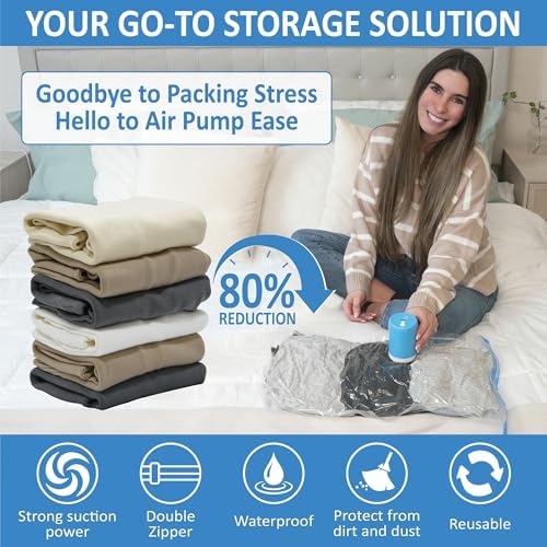 Cozy Essential 10 Pack Travel Vacuum Storage Bags with Rechargeable Wireless Electric Pump for Luggage, Suitcase, Carry-on Size Vacuum Seal Compression Space Saver Bags for Clothes and Clothing Travel - Image 2