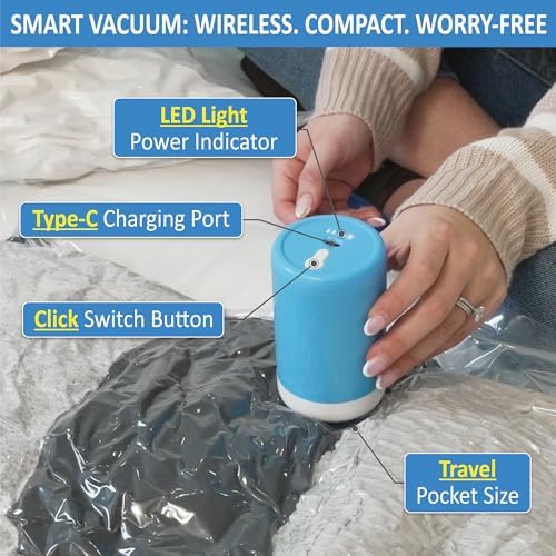 Cozy Essential 10 Pack Travel Vacuum Storage Bags with Rechargeable Wireless Electric Pump for Luggage, Suitcase, Carry-on Size Vacuum Seal Compression Space Saver Bags for Clothes and Clothing Travel - Image 5
