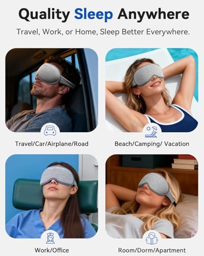 Weighted Eye Mask for Sleeping - Blackout Sleep Mask for Women Men, FACEMOON Lash Extension Eye Covers, Memory Foam, 3D Contoured, Airplane Travel Essentials, Blindfold for Meditation(Gray) - Image 8