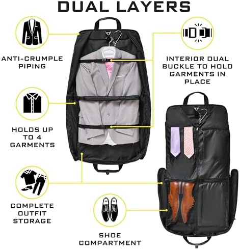 Premium Suit Garment Bag Carry On - Hangs 4 Suits - Travel & Business with Shoulder Strap and Laptop Compartment - Image 6