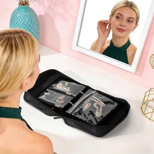 sanipoe Jewelry Organizers and Storage, Jewelry Case Organizer with 28 Pcs Clear Zipper Velvet Pouches, Jewelry Organizer Bag for Traveling Necklace, Earrings, Rings, Bangle, Bracelet and Watch - Image 7