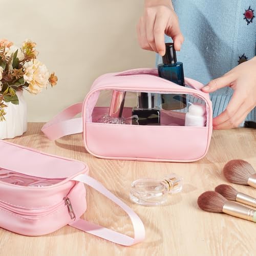 15Pcs Clear Makeup Bag, Portable Travel Toiletry Cosmetic Bag Case for Women Translucent Makeup Toiletry Bags Travel Pouch for Travel Essentials Toiletries Accessories, Pink - Image 3