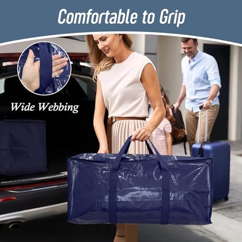 6 Pack Extra Heavy Duty Large Moving Bags with Strong Zipper & Comfortable Handles, Sturdy & Durable Clothes Storage Bags Totes Bins, Blue Packing Moving Boxes for College Supplies, Dark Blue - Image 6