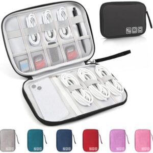 Travel Cable Organizer Bag, Electronics Organizer Tech Pouch with Double Layers for Cords, Chargers, Phone, Earphones, USBs, SD Cards - Travel Essentials Portable Waterproof Tech Pouch