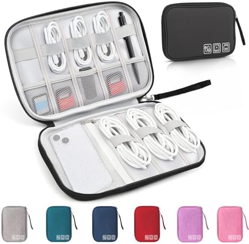 Travel Cable Organizer Bag, Electronics Organizer Tech Pouch with Double Layers for Cords, Chargers, Phone, Earphones, USBs, SD Cards - Travel Essentials Portable Waterproof Tech Pouch
