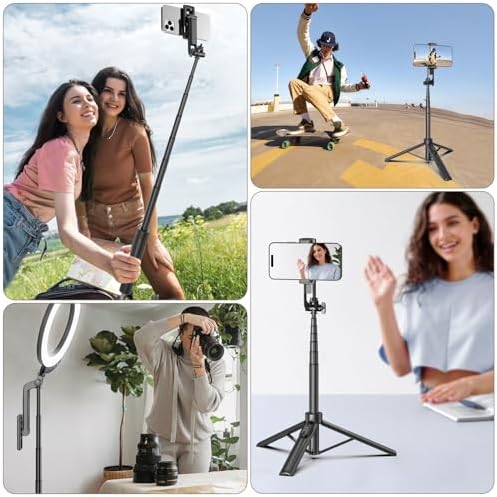 Selfie Stick Travel Tripod for Cell Phone with Remote Control and Phone Holder, Extendable Selfie Stick for iPhone, iPhone Tripod for Video Recording, 50 Inch, Black - Image 7