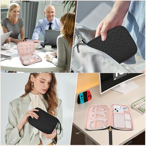 Electronics Organizer Travel Case, Charger Bag Cord Organizer Travel, Compact Tech Pouch Cable Organizer Bag for Charger, Cords, Phone, Headphones, Flash Drive, SD Card (Black, Small-Single Layer) - Image 6