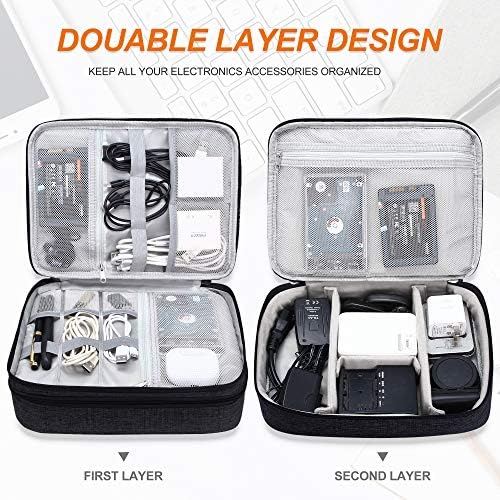 SELLYFELLY Electronic Bag Travel Cable Accessories Bag Waterproof Double Layer Electronics Organizer Portable Storage Case for Cable, Cord, Charger, Phone, Adapter, Power Bank, Kindle, Hard Drives - Image 3