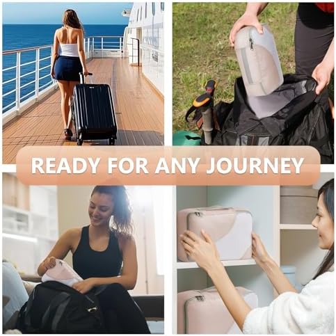 10 Set/8 Set Packing Cubes for Travel, Gifts for Women Mom,Anti-Tearing Suitcase Organizer for Luggage with Shoe & Hanging Toiletry Bag,OlarHike Vacation Essentials & Accessories for Cruise Ship,Cream - Image 7