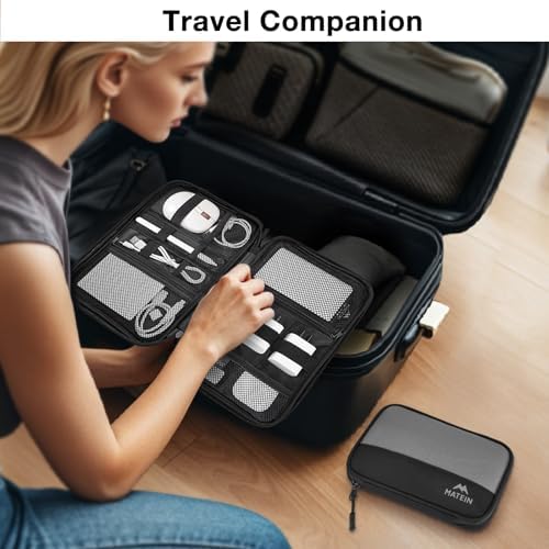 MATEIN Cord Organizer Travel Case 2 Pack, Water Resistant Tech Organizer Pouch for Small Electronic Accessories, Portable Electronics Case Carrying Bag for Cable, Changer, Earphone & Power Bank - Image 3