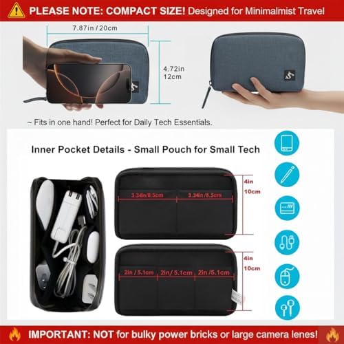 Small Electronics Organizer Travel Case – Slim Travel Cable Pouch for Small Tech Accessories, Cords, Chargers, Earbuds – Lightweight Mini Tech Bag for Backpack, Business, Travel (Blue) - Image 3