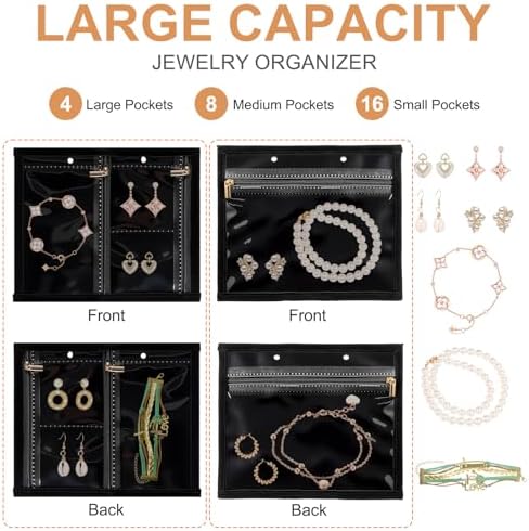 sanipoe Jewelry Organizers and Storage, Jewelry Case Organizer with 28 Pcs Clear Zipper Velvet Pouches, Jewelry Organizer Bag for Traveling Necklace, Earrings, Rings, Bangle, Bracelet and Watch - Image 3