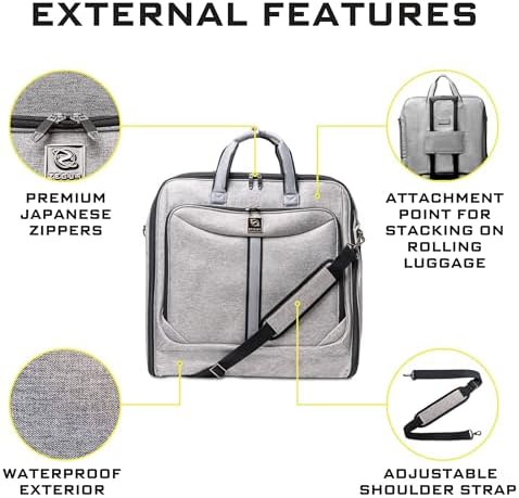 Suit Carry On Garment Bag Bundle with Gray and Black Bag for Travel & Business Trips with Shoulder Strap - Image 7