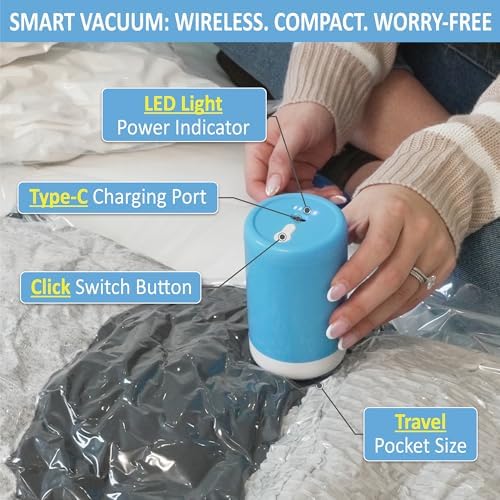 Cozy Essential 12 Pack Travel Vacuum Storage Bags with Rechargeable Wireless Electric Pump for Luggage, Suitcase, Carry-on Size Vacuum Seal Compression Space Saver Bags for Clothes and Clothing Travel - Image 5