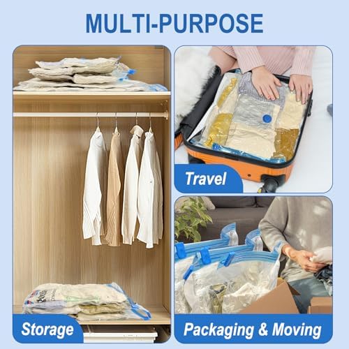 Vacuum Storage Bags with Hand Pump, Plastic Packaging Bags, 80% Space Saver Vacuum Seal Bags for Clothing, Travel Lugggage, Blankets, Comforters, 20 Combo - Image 4