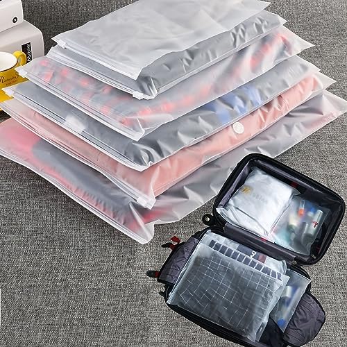 (20 pcs Value Pack) Travel Luggage Organizer Bags, Assorted Sizes, 4Mil Resealable Slider Zip Plastic Clothing Packaging, Frosted Travel/Home Storage and organizing Pouches, Space Saver Bag