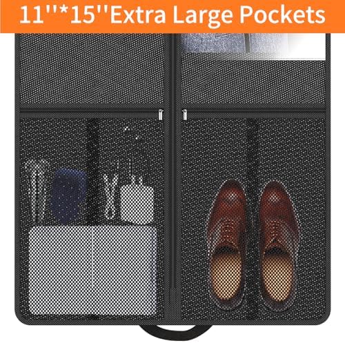 Suit Garment Clothes Travel Bag: 43 inch Lightweight Foldable Black Short Fabric Breathable - Hanging Storage Cover Pockets Zipper for Men - Wardrobe Carry Coat Jacket Uniform Tuxedo Shirt - Image 4