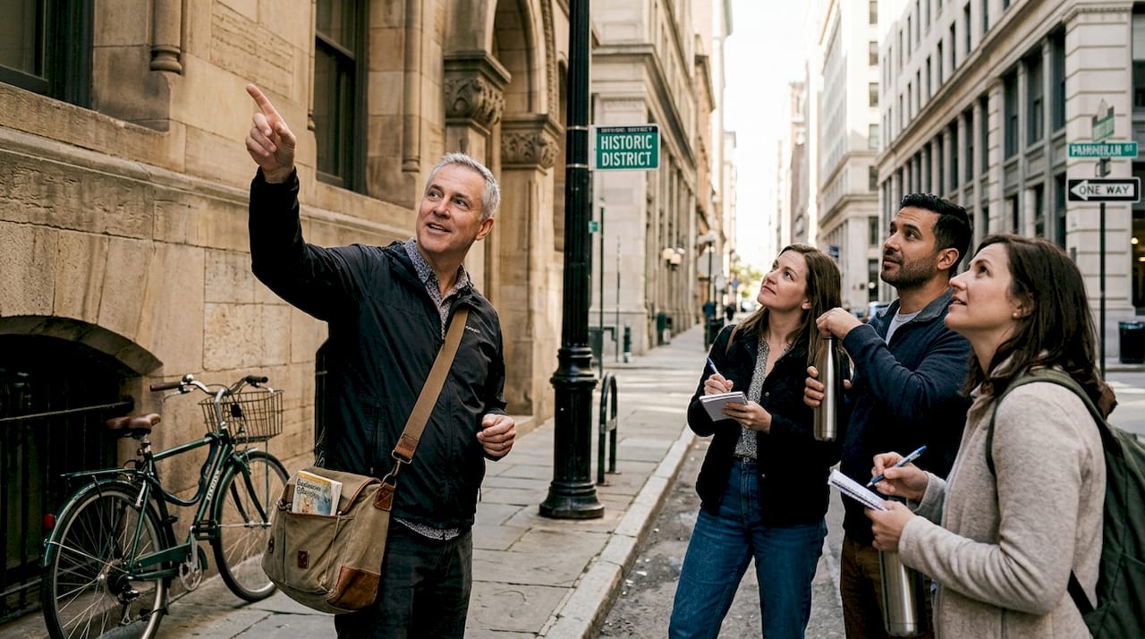 Local guide leading city walking tour