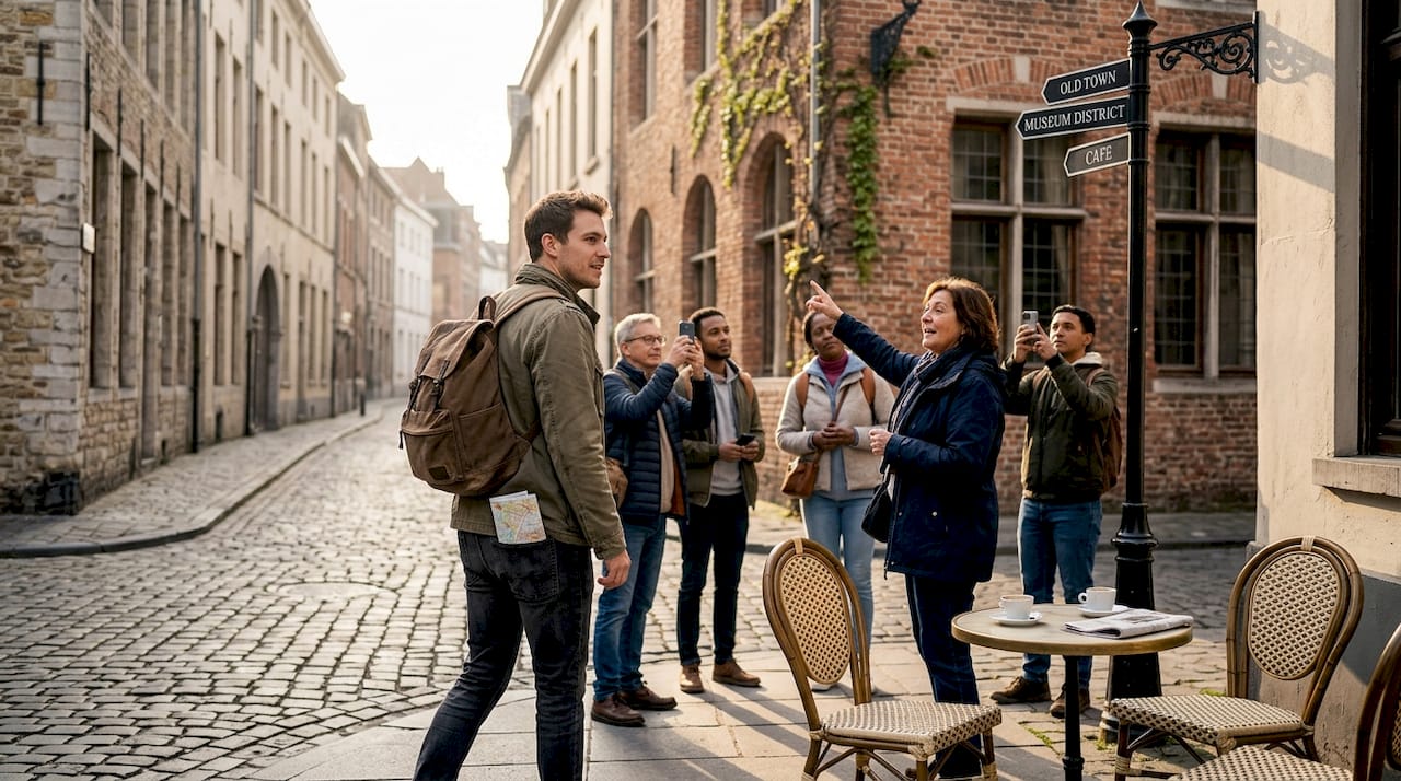 Solo traveler joining group city walking tour